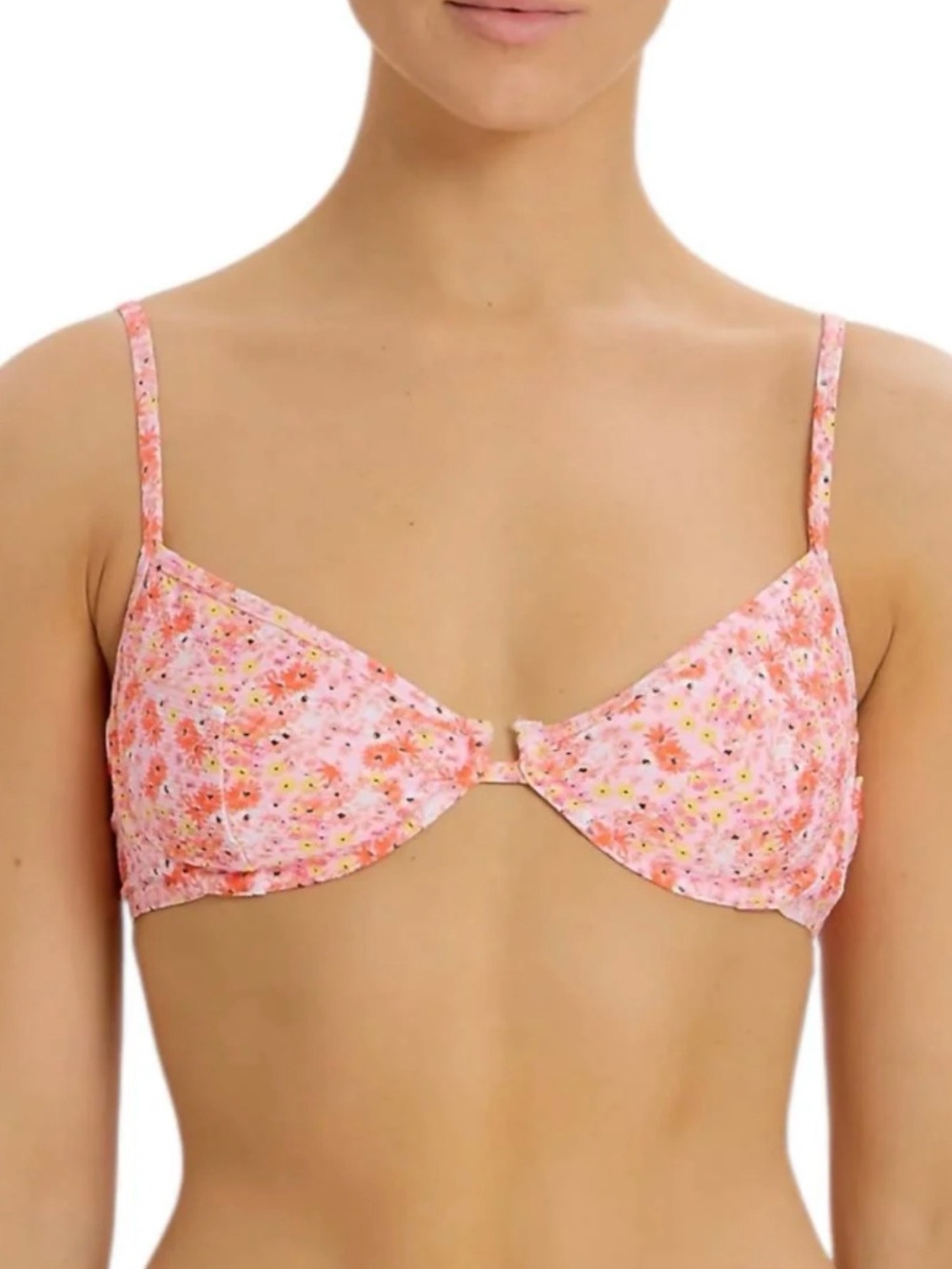 Something Navy Pink Floral Underwire Balconette Bikini top